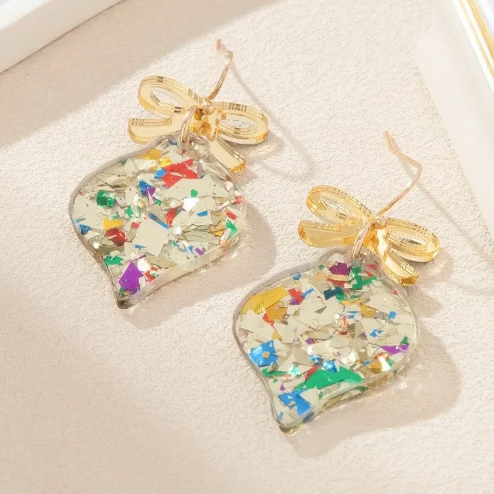 Gold Bow Confetti Earrings
